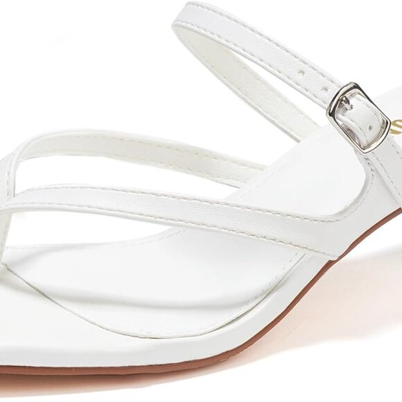 Shoes - Women's Faux Leather Kitten Heels 2 Inch Slip On Open Toe Sandals
